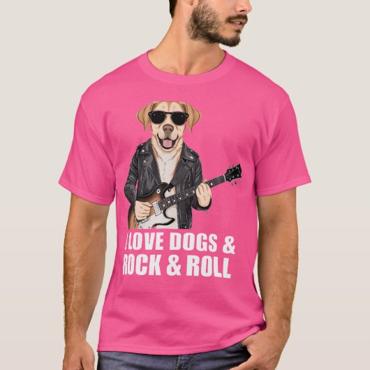 I Love Dogs  Rock  Roll Labrador Playing Electric  Tシャツ (正面)