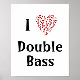 I Love Double Bass赤いハートof Music Notes ポスター