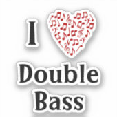 I Love Double Bass赤いハートof Music Notes Vinyl シール (正面)