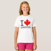 I Love Edmonton, Alberta Canada Maple Leaf Girl Tシャツ (正面フル)