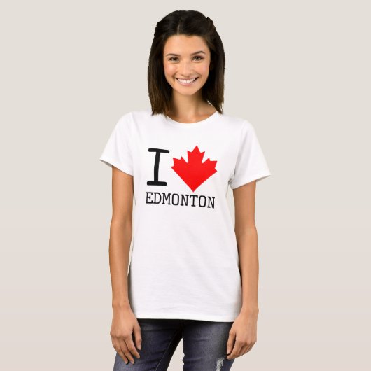 I Love Edmonton, Alberta Canada Maple Leaf Women Tシャツ (正面フル)