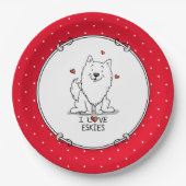 I love Eskies (I love American Eskimo Dogs) – かわいい ペーパープレート (正面)
