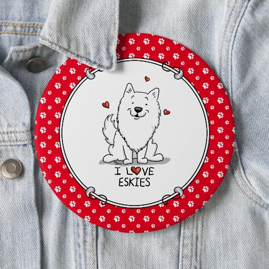 I love Eskies (I love American Eskimo Dogs) – かわいい 缶バッジ (インサイチュ)
