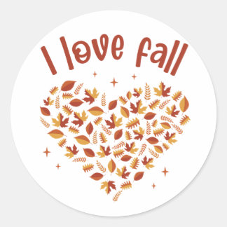 I Love Fall. Heart W Leaves ラウンドシール