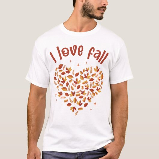 I Love Fall. Heart W Leaves Tシャツ (正面)