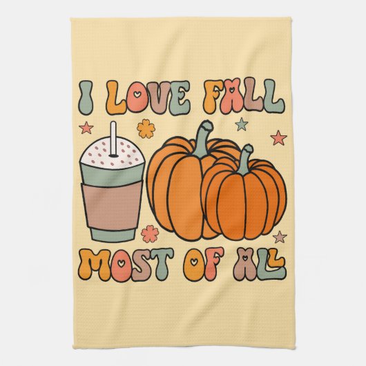 I Love Fall Most Of All - Autumn Pumpkin キッチンタオル (縦)
