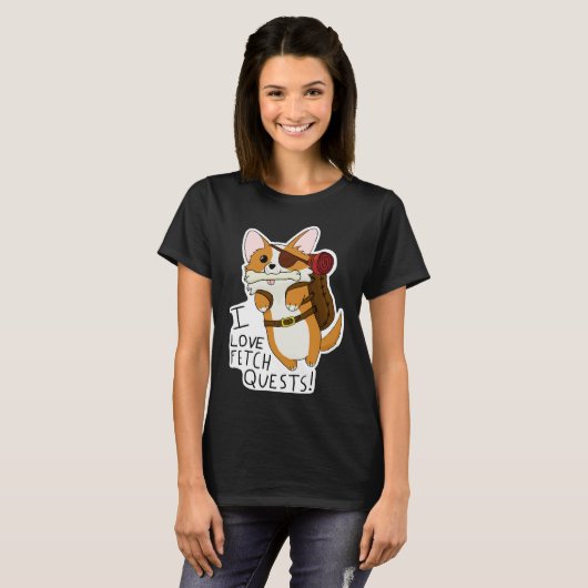 I Love Fetch Quests Dnd Corgi Tシャツ (正面フル)