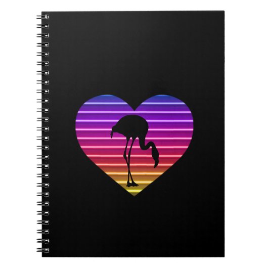 I Love Flamingos 80sレトロハートサンセット ノートブック (正面)