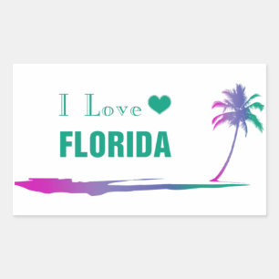 I Love Florida カラフル Green Rectangularステッカー 長方形シール