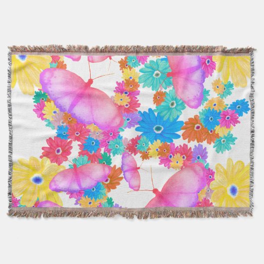 I Love Flowers. Butterfly Dream スローブランケット (正面)