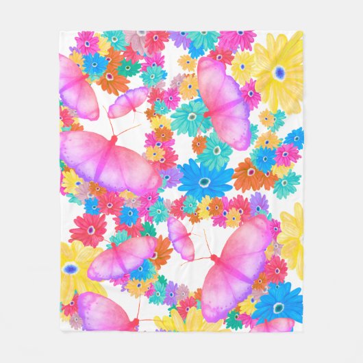 I Love Flowers. Butterfly Dream フリースブランケット (正面)