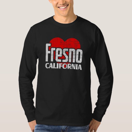 I Love Fresno California Retro Big Heart Fresno Va Tシャツ (正面)