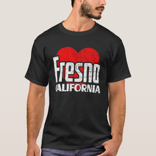 I Love Fresno California Retro Big Heart Fresno Va Tシャツ (正面)
