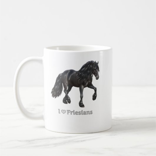 I Love Friesians Black Friesian Draft Horse Lovers コーヒーマグカップ (左)