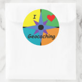 I Love Geocachingステッカー(大) ラウンドシール (バッグ)