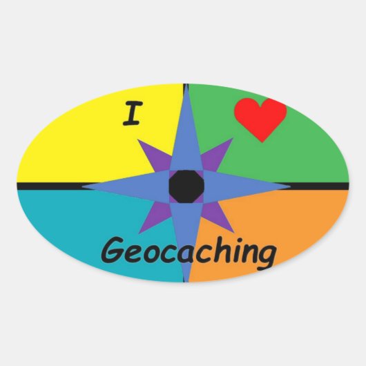 I Love Geocachingステッカー 楕円形シール (正面)