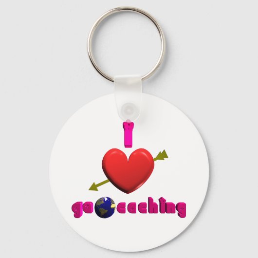 I Love Geocaching 3D art Keychain Geocacherスワッグ キーホルダー (正面)