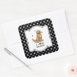 I Love Goldens - I Love Golden Retrievers スクエアシール