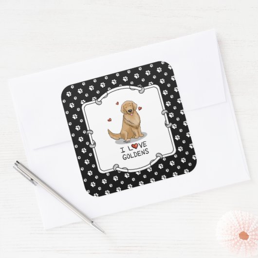 I Love Goldens - I Love Golden Retrievers スクエアシール (封筒)