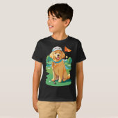 I Love Golf Golf Dog Illustration Golden Retriever Tシャツ (正面フル)