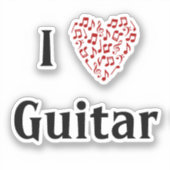 I Love Guitar赤いハートof Music Notes Vinyl シール (正面)