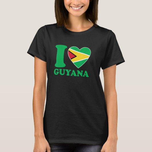 I Love Guyana Heart Flag Quote Tシャツ (正面)
