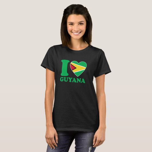 I Love Guyana Heart Flag Quote Tシャツ (正面フル)