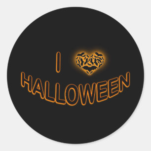 I Love Halloween (Batty Loveハート)オレンジ ラウンドシール