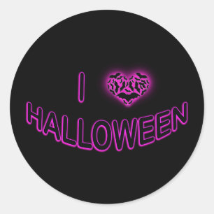 I Love Halloween (Batty Loveハート)パープル ラウンドシール