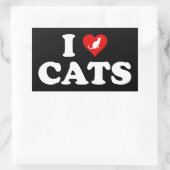I Love (Heart) Cats 長方形シール (バッグ)