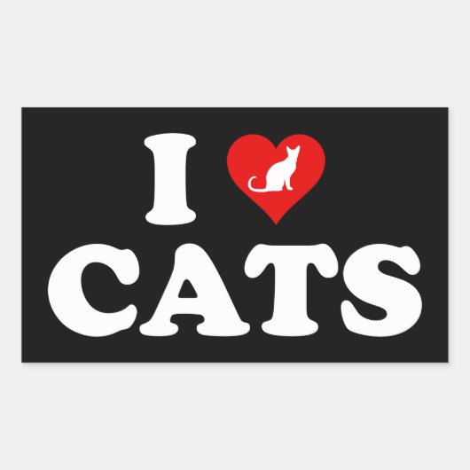 I Love (Heart) Cats 長方形シール (正面)