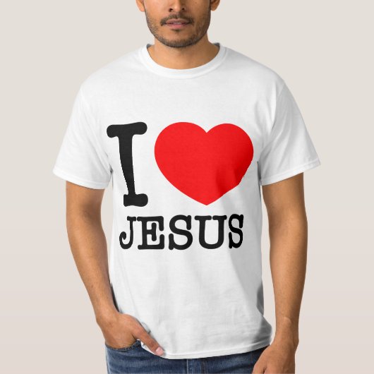 I Love (Heart) Jesus - Red Heart Blak Tet  Tシャツ (正面)