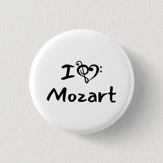 I love heart Mozart Classical Music Black Text 缶バッジ (正面)