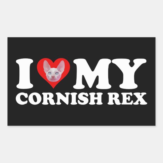 I Love (Heart) My Cornish Rex 長方形シール (正面)