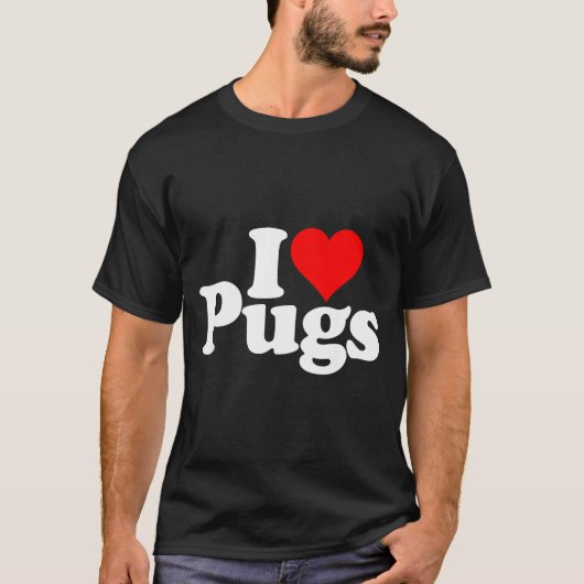 I Love Heart Pugs Pug Dog Canine  Tシャツ (正面)