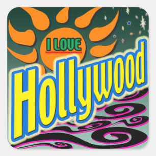 "I LOVE Hollywood"ナイトサンシャイン"ステッカー! スクエアシール
