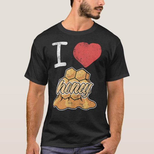 I Love Honey Beekeeper Beekeeping Honeycomb Tシャツ (正面)