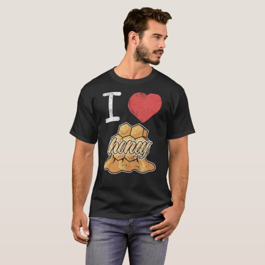 I Love Honey Beekeeper Beekeeping Honeycomb Tシャツ (正面フル)