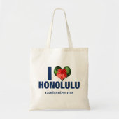 I Love Honolulu Cute Hawaii Hibiscus Flower トートバッグ (正面)