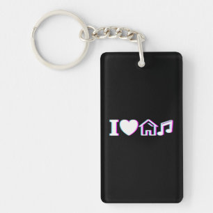 I Love House Music Vaporwave Glitch EDM DJ House キーホルダー
