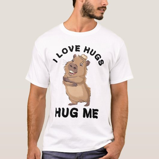 I Love Hugs - Capybara おもしろい T-Shirt Tシャツ (正面)