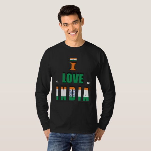 I Love India Indian India Flag Tシャツ (正面フル)