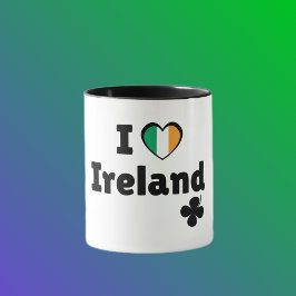 I Love Ireland Irish Flag Heart & Shamrock (Black) マグカップ