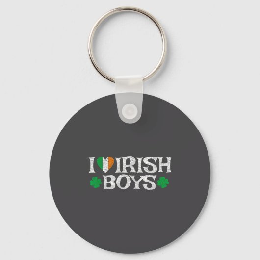 I Love Irish Boys Lucky Shamrock Heart Ireland Fla キーホルダー (正面)