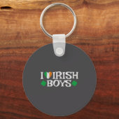 I Love Irish Boys Lucky Shamrock Heart Ireland Fla キーホルダー (正面)