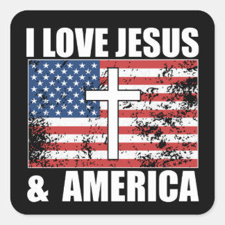 I Love Jesus and America Christian USA flag Square スクエアシール