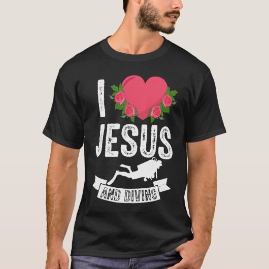 I Love Jesus and Diving Diver Ocean Freediving The Tシャツ (正面)