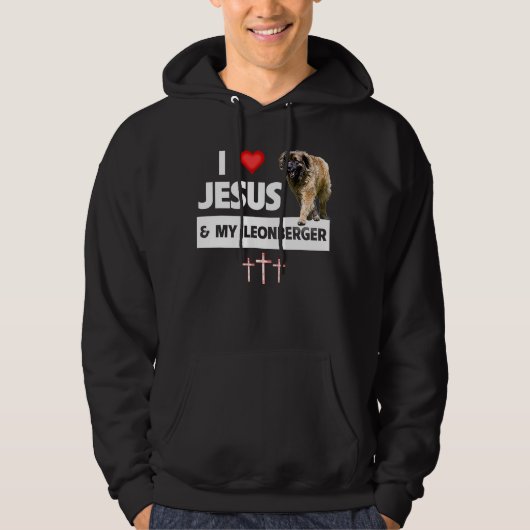 I Love Jesus and My Leonberger German Dog Mom Dad  パーカ (正面)