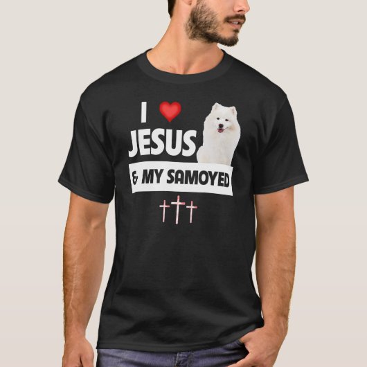 I Love Jesus and My Samoyed Herding Paws Mom Dad C Tシャツ (正面)