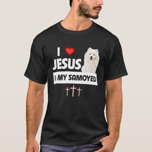 I Love Jesus and My Samoyed Herding Paws Mom Dad C Tシャツ (正面)